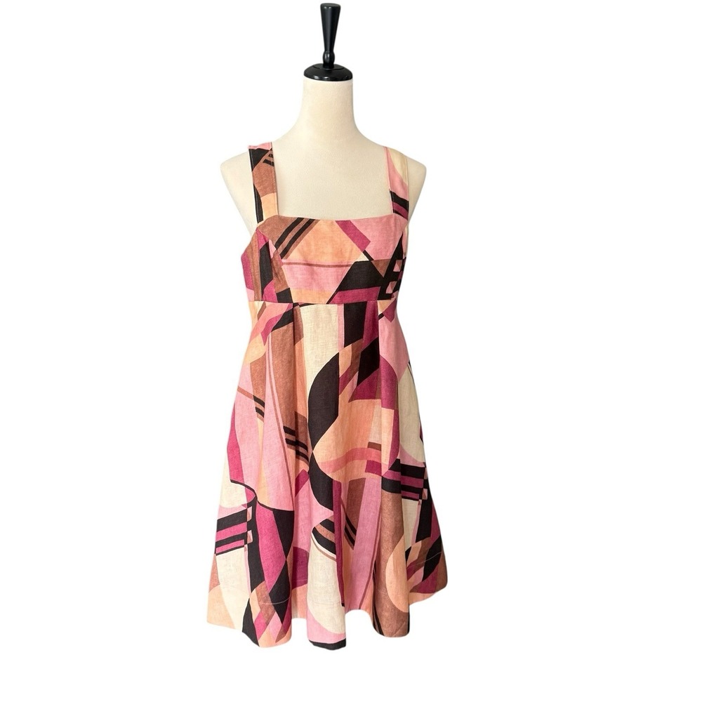 NWT $160 BANANA REPUBLIC Kenza‎ 100% Linen Dress Babydoll Pink Geo Pockets Sz 6